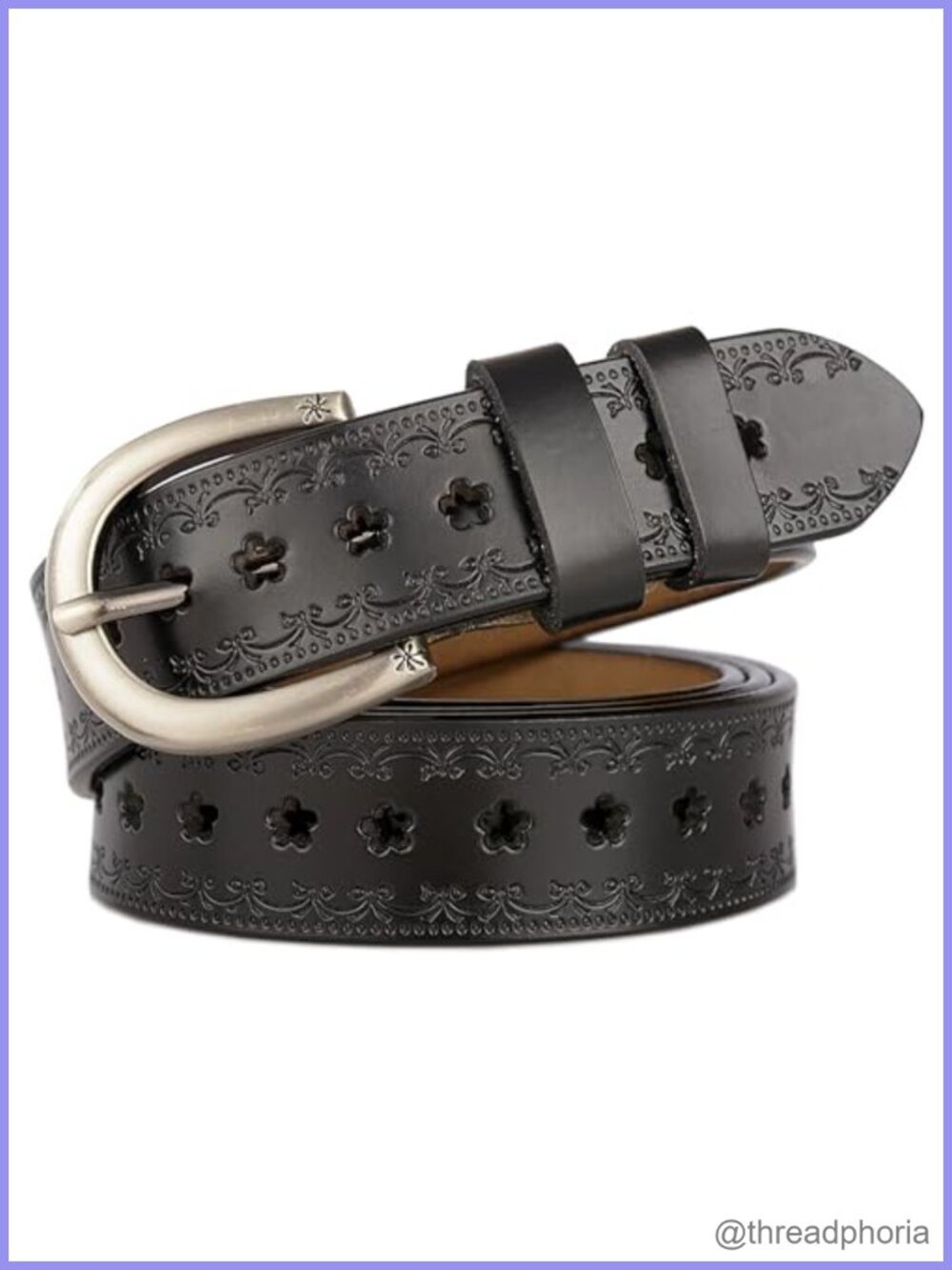 Women's Vintage Floral Engraved Leather Belt for Jeans
